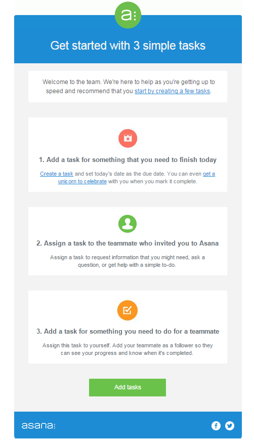 asana welcome email - marketing automation example #1